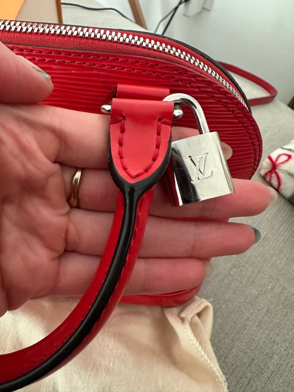 Louis Vuitton Red Epi Alma BB Satchel with Silver Hardware - Picture 3 of 6